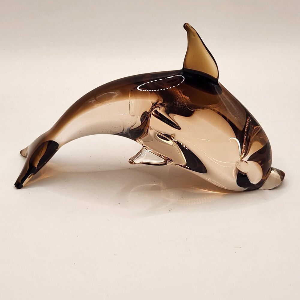 V. Nason & Co Murano Glass Dolphin Sculpture Amber Original Italy